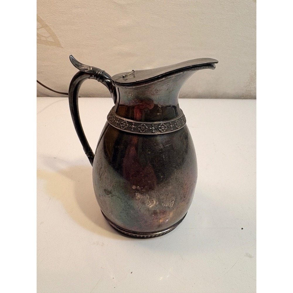 Vintage Silver Plated Pitcher Embossed Floral Band‎ Monogram 'RH'